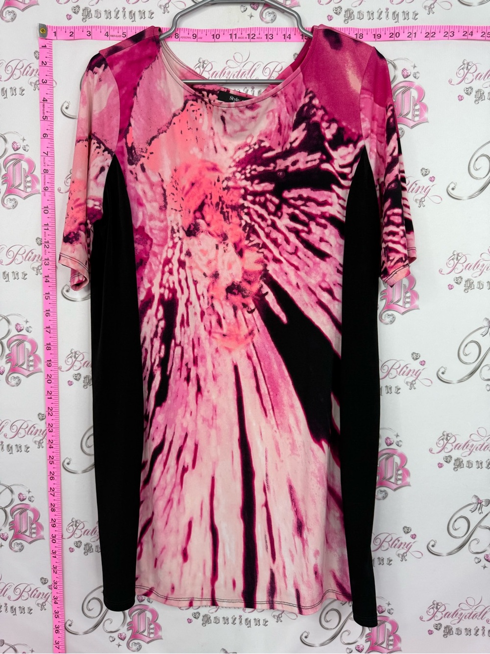 Style & Co. Pink Tie-Dye Midi Dress with Black Side Panels